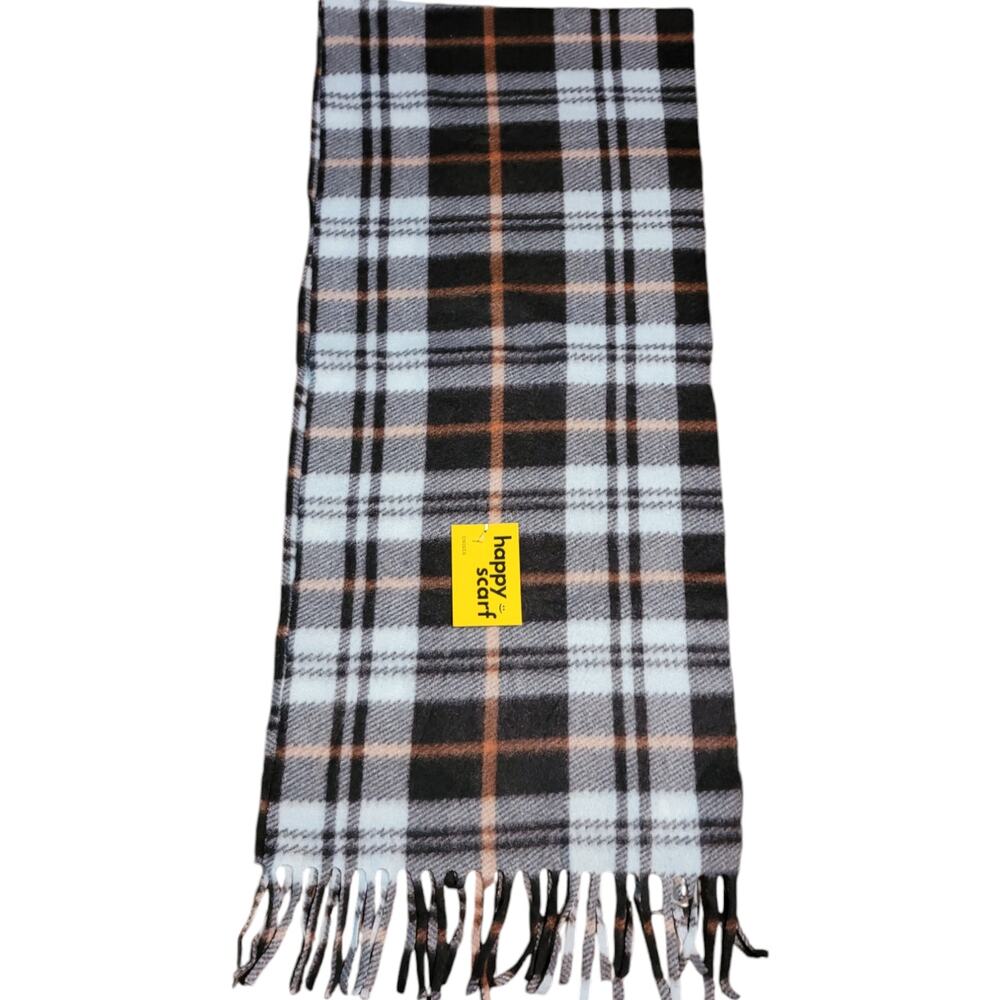 NWT Plaid Fringe Scarf Neutral Tartan Autumn Winter Layering Wrap 52" Long